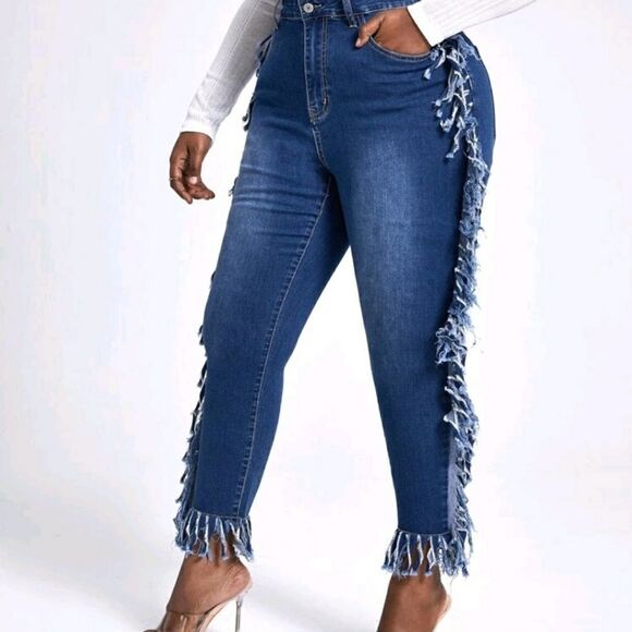 SXY Plus High Waist Frayed Trim Skinny Jeans - Picture 5 of 6